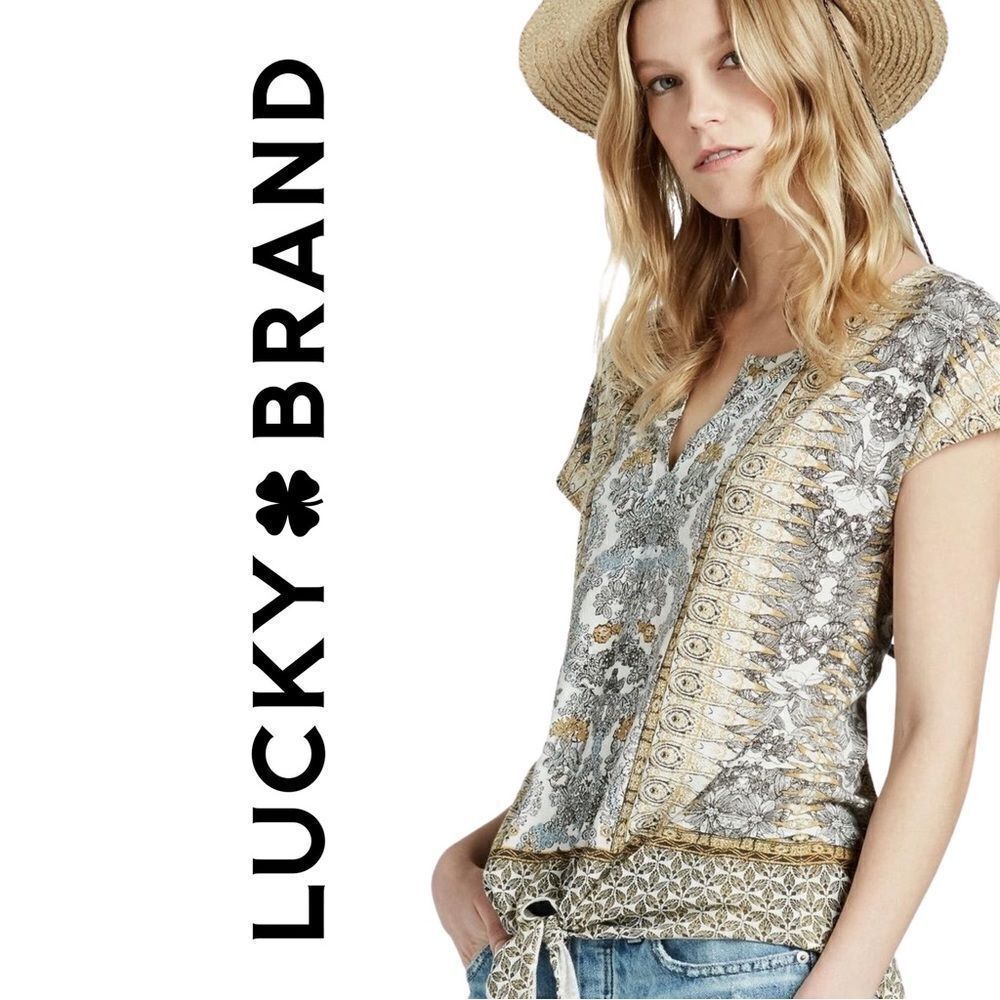 Lucky Brand Tie Front Women’s Medallion Print Boho Style Top Size Small NWT